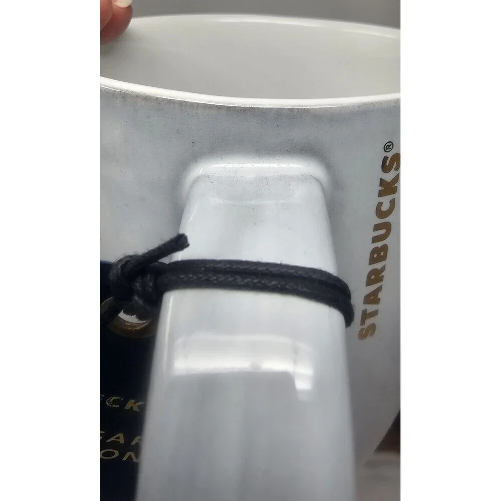 Starbucks Anniversary White Gold Crown Siren Ceramic Handle Mug 14oz 2016 NIB